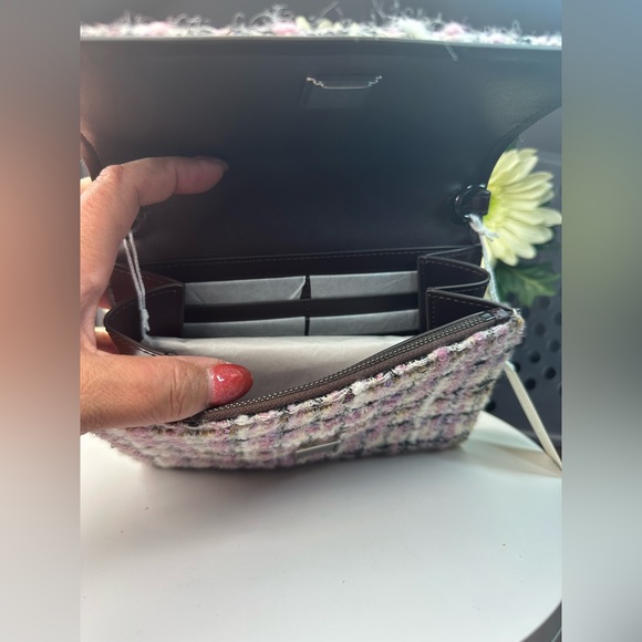 Tory Burch Emerson Tweed chain wallet NWT Ivory/Purple - Picture 9 of 13